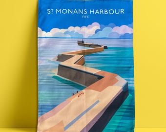 Paño de cocina St Monans Harbour: decoración de cocina de algodón de Fife, Escocia