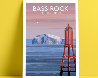 Bass Rock, Firth of Forth, Coastal Art, Fife, Scotland Giclée Travel Poster