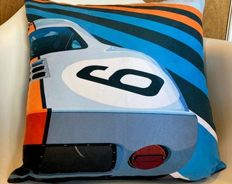 Ford GT40 Cushion, 1969 Le Mans Winning Racing Car, Vegan Faux-Suede Cushion, 45cm x 45cm