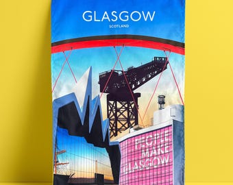 Paño de cocina Glasgow: Glasgow Scenes, 100 % algodón, fabricado en el Reino Unido