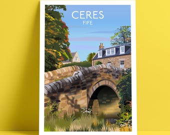 Cartel de viaje de Ceres, Fife, Escocia: Scottish Village Giclée Print