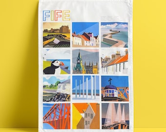 Paño de cocina Fife Scotland: St Andrews, Forth Bridge, Reino Unido. Fabricado.