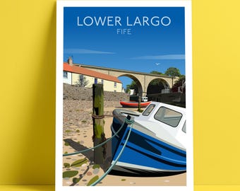 Impresión de Lower Largo, Escocia: Póster de viaje por la ruta costera de Fife