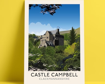 Castillo Campbell, Dollar, Clackmannanshire, Escocia, Castillo histórico escocés, Póster de viaje