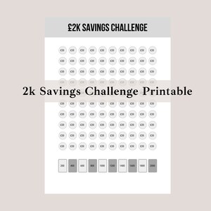 2k Savings Challenge Printable, Cute Savings Challenge Printable, Money Savings Challenge Printout, Savings Challenge Printout Sheet