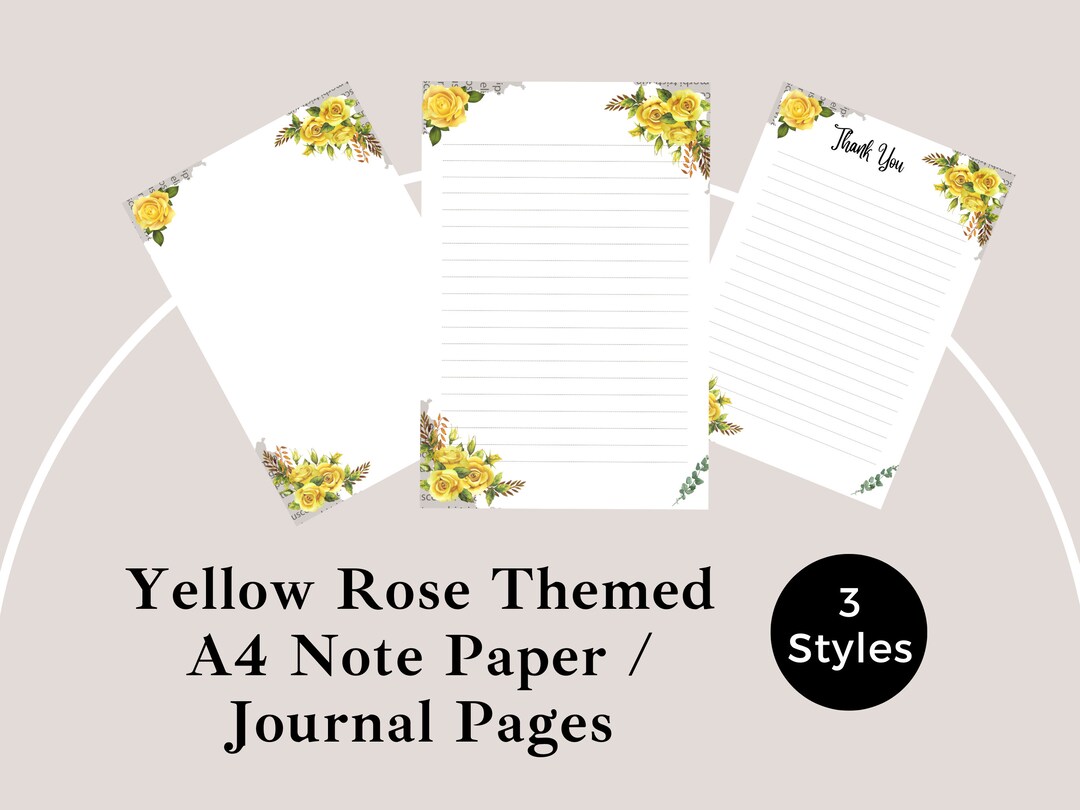 Rose Paper Notes Yellow Rose Themed Stationery, Floral Themed A4 Note Paper Pages, Note ...