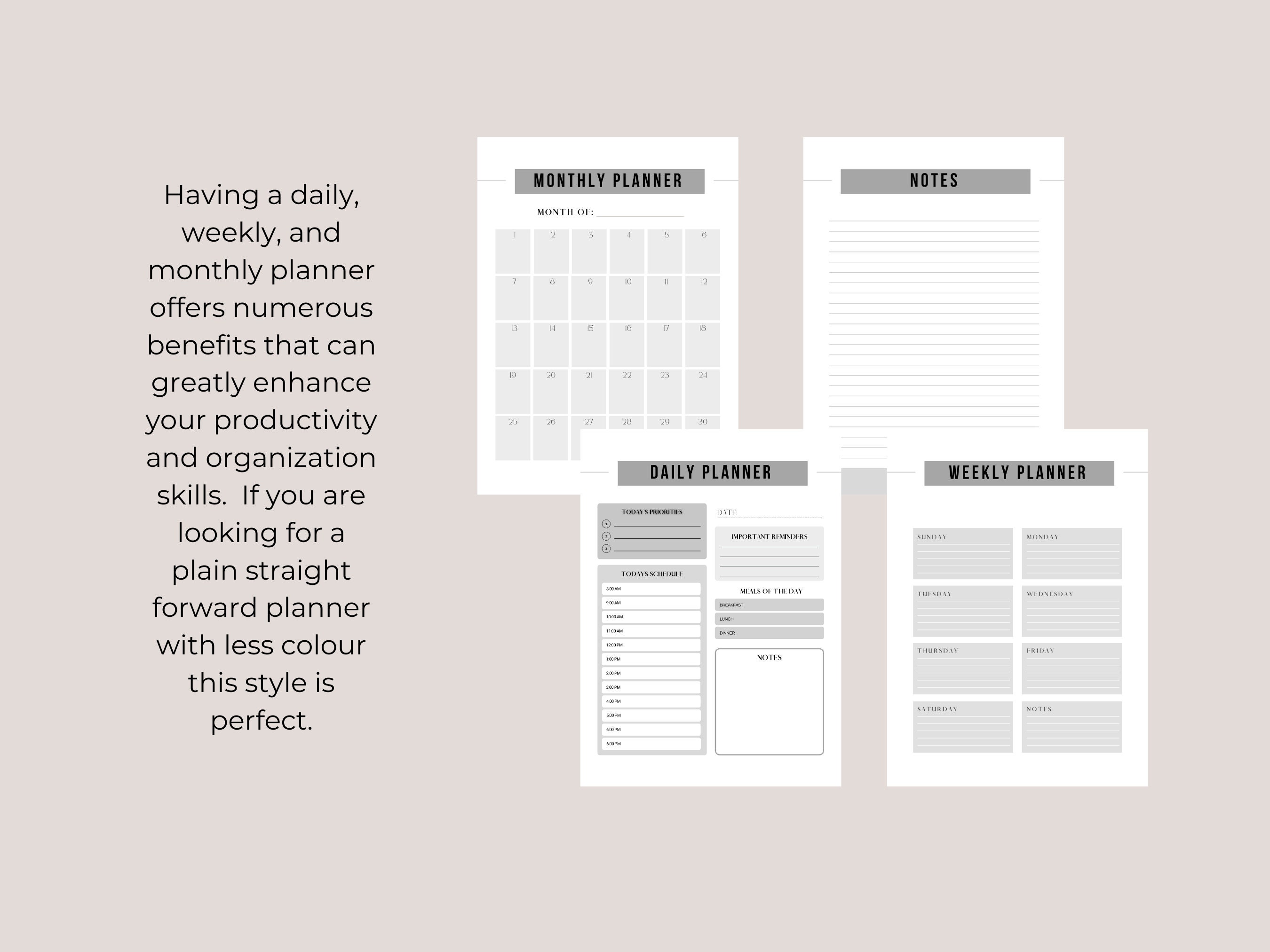 Printable Daily Weekly Monthly Planners, Daily Productivity Pdf Planner ...
