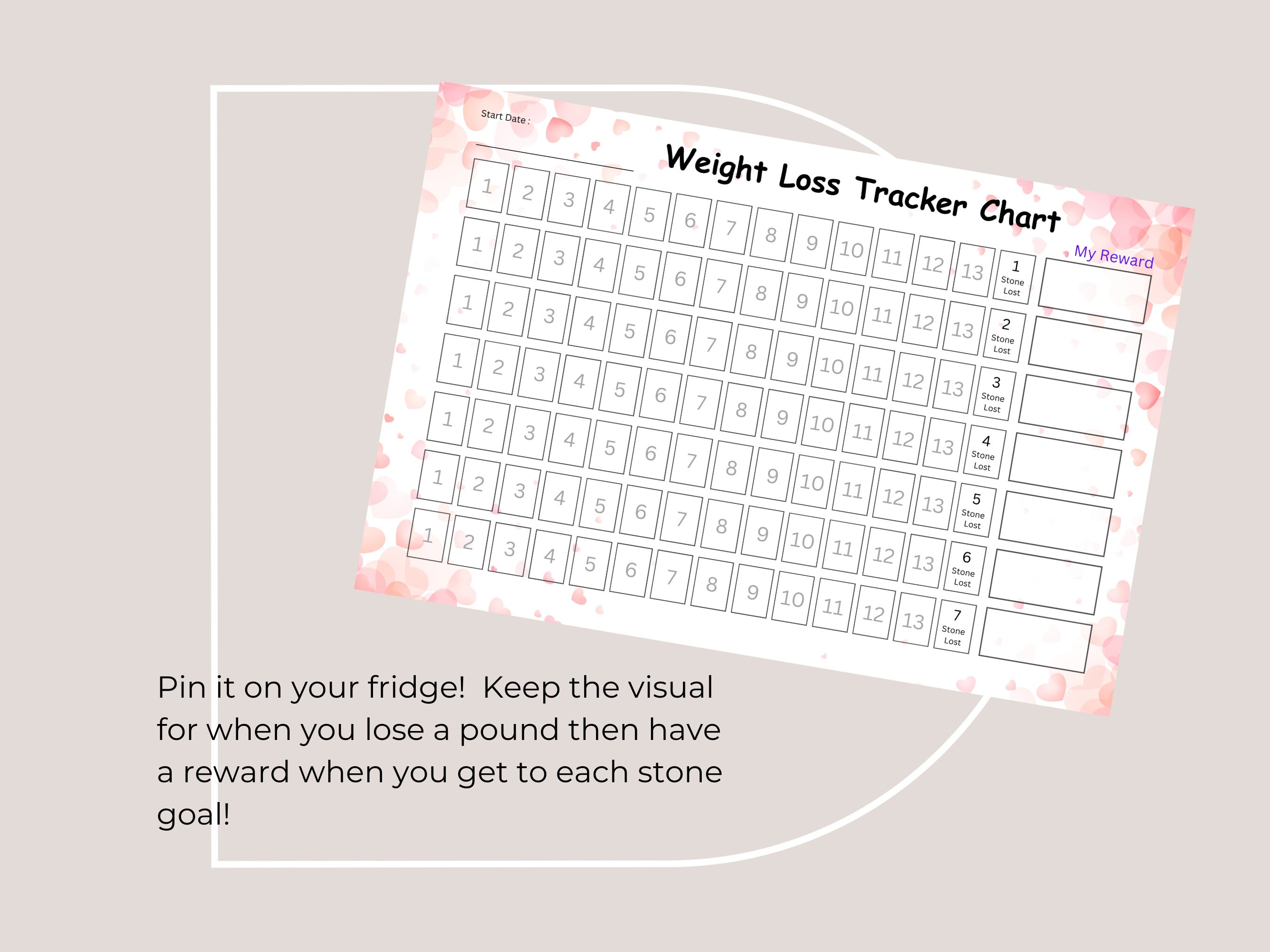 Printable Weight Loss Tracker Chart, Losing Weight Goals PDF, Countdown