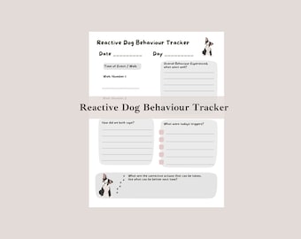 Rastreador reactivo de comportamiento de perros, lista de adiestramiento de perros, rastreador de comportamiento de perros, planificador de adiestramiento de perros imprimible, registro de adiestramiento de perros imprimible