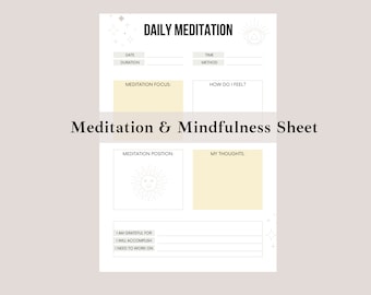 Meditation und Achtsamkeit Arbeitsblatt, druckbares Meditation Tracker Sheet, 3-seitiges Self Care Sheet