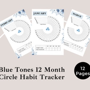 Circle Habit Tracker, Blue Themed Circle Habit Tracker, Routine Tracker Printable, Habit Tracker Circular Printable, 12 Month Habit Tracker