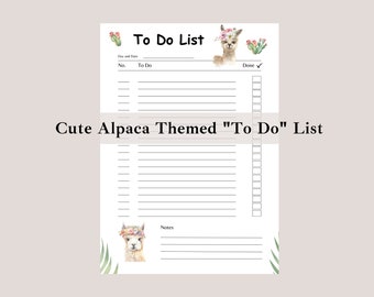 Papelería de alpaca, linda lista de tareas con temática de alpaca, planificador diario con temática de alpaca, lista de tareas de alpaca imprimible