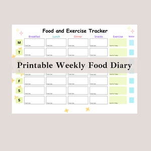 Weekly Printable Food Diary, Calorie Tracker Printable, Daily Food Journal, Printable Daily Food Journal, Daily Nutrition Log, Meal Planner