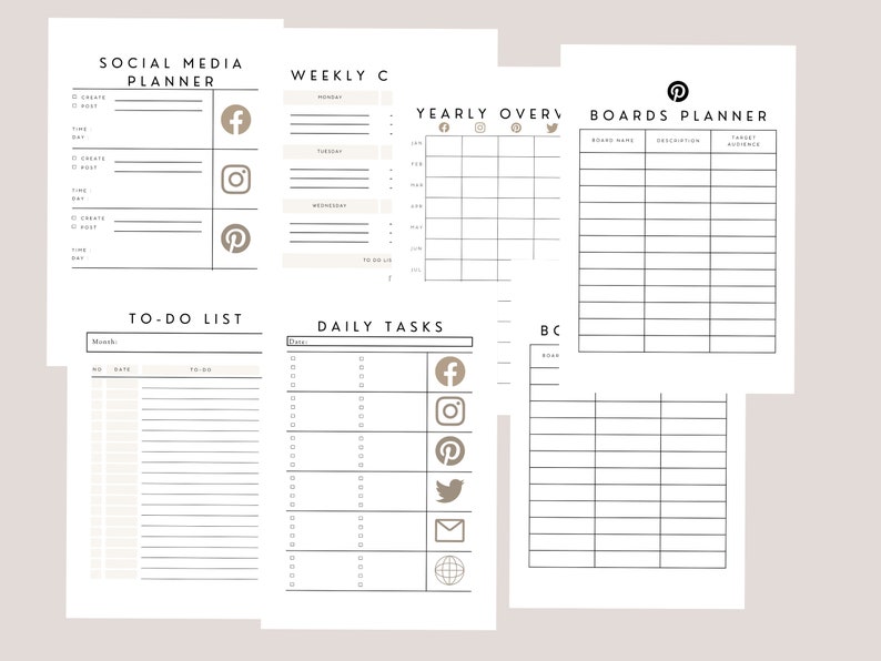 Social Media Tracker Printable, Printable Social Media Planning Pack, Social Media Planner ...