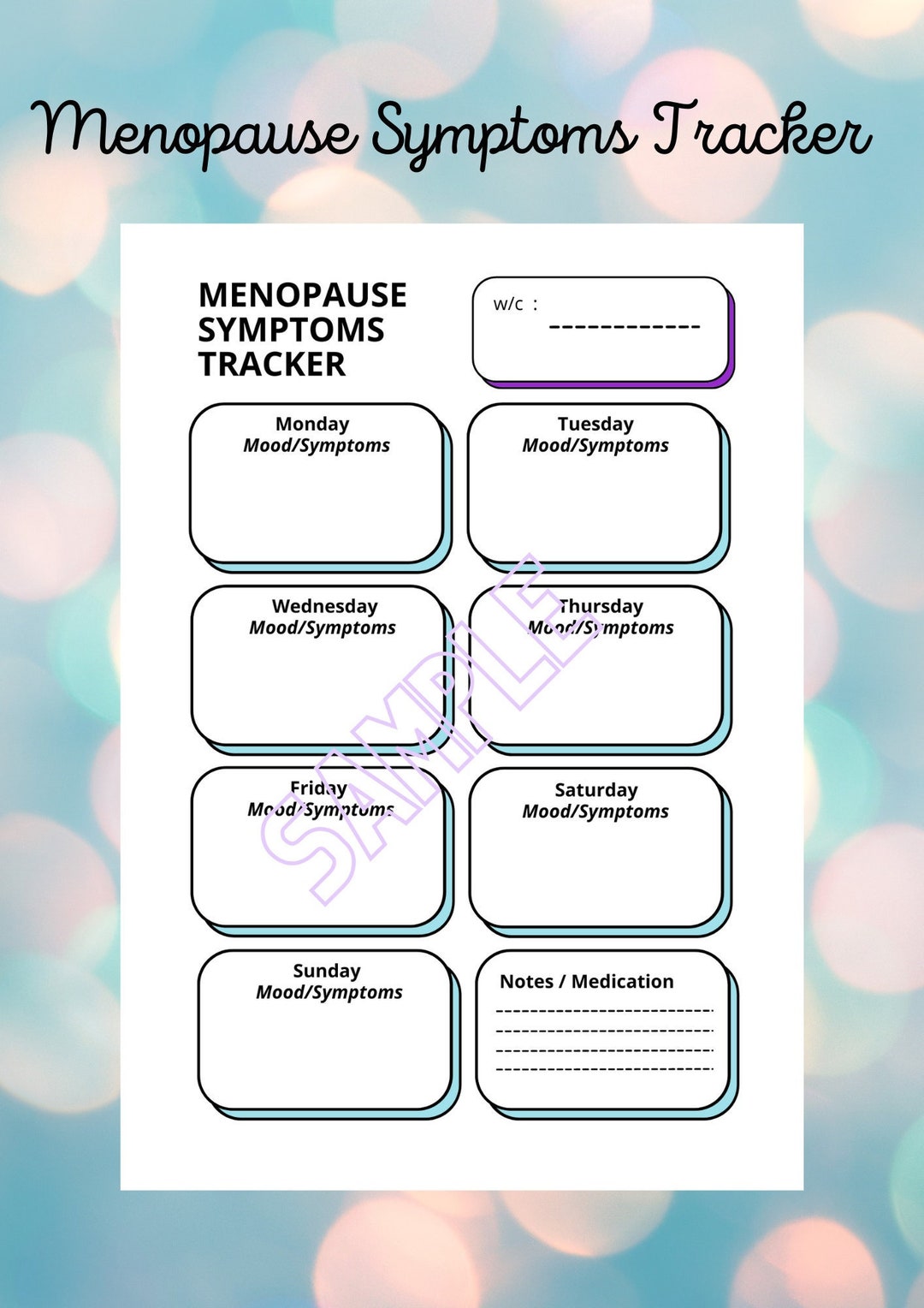 Menopause Symptoms Tracker Printable Symptoms Tracker Etsy