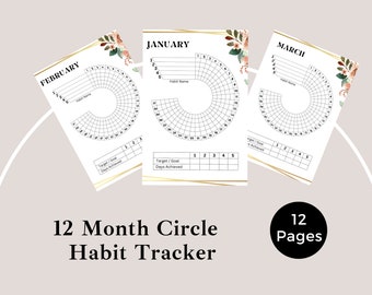 Circle Habit Tracker, Routine Tracker Printable, Habit Tracker Circular Printable, 12 Month Habit Tracker, Monthly Habit Tracker