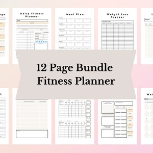 12 Page Fitness Planner, Fitness Workout Tracker Planner PDF, Ultimate Fitness Planner Bundle, Fitness Journal Pages Printable, Workout PDF