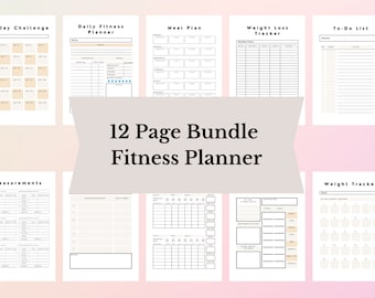 12 Page Fitness Planner, Fitness Workout Tracker Planner PDF, Ultimate Fitness Planner Bundle, Fitness Journal Pages Printable, Workout PDF