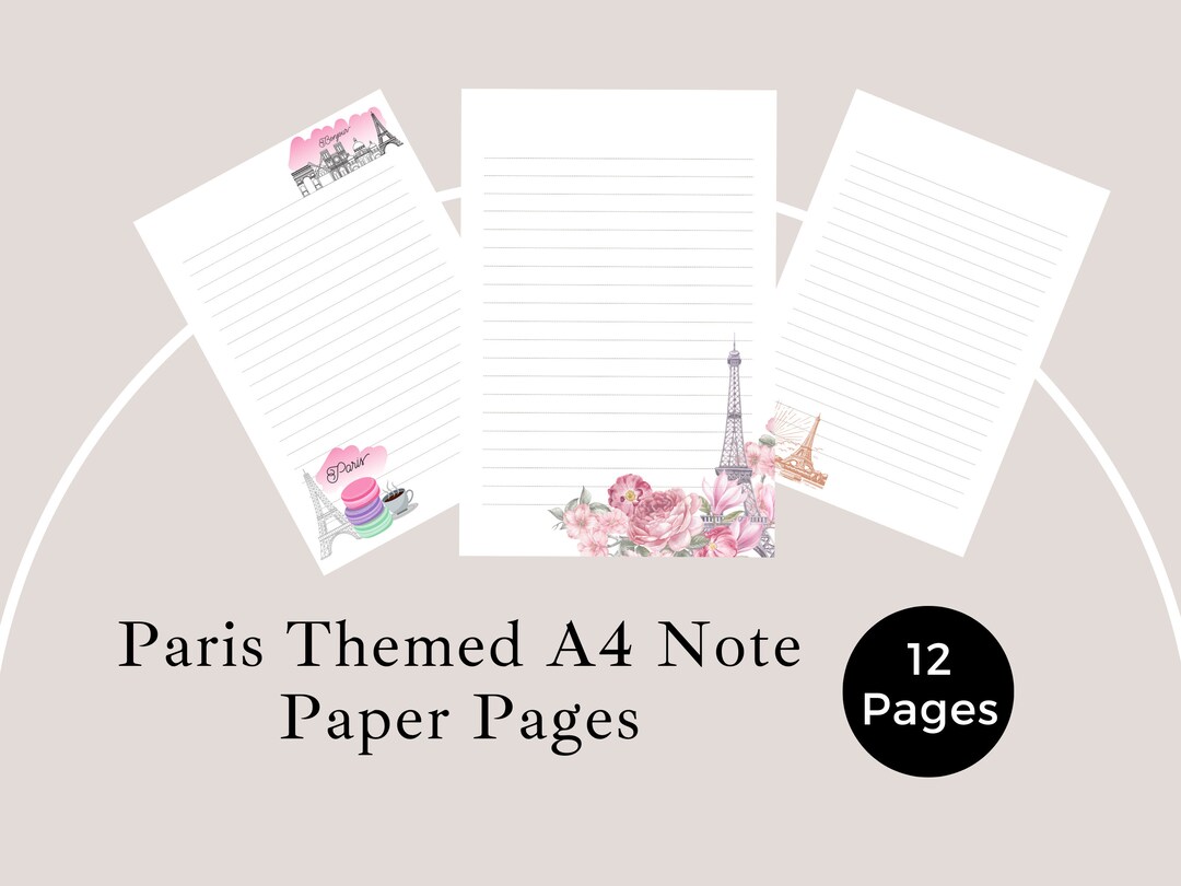 Paris Themed A4 Note Paper Pages, Note Paper for Letter Writing, Lined ...