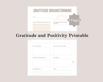 Gratitude and Positivity Printable, Positive Thinking Training, Positive Thinking and Gratitude Journal Pages, Daily Gratitude Worksheets