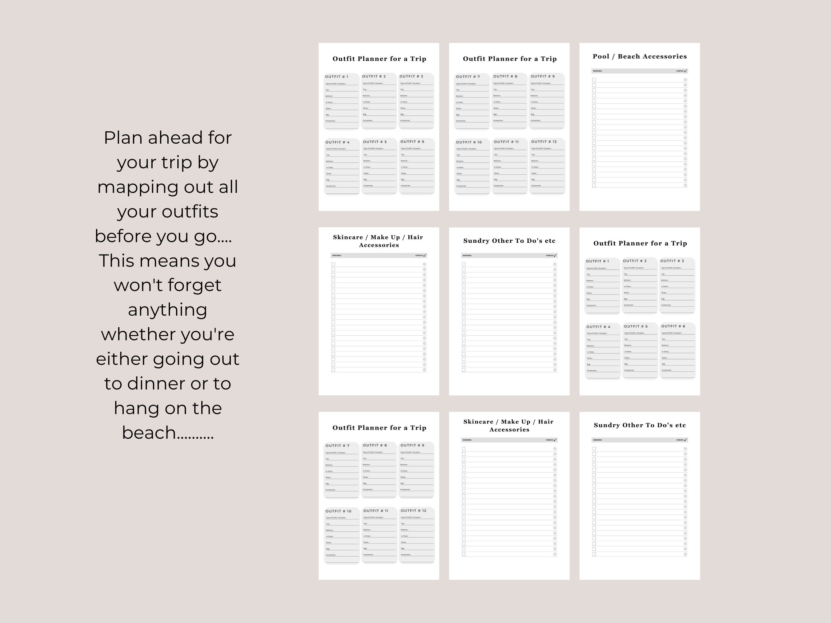 Printable Travel Outfit Planner, Outfit Planners for Holidays ...