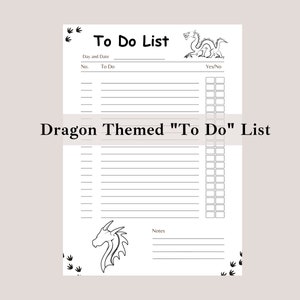 Dragon Themed To Do List, Printable Dragon Themed Planner, Dragon Themed Journal Page, Daily Planner Page for Dragon Lover, Dragon Notepad