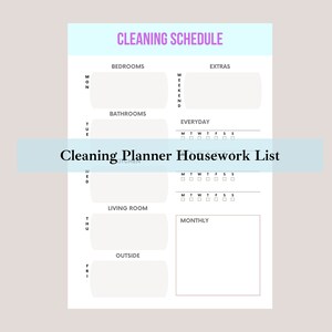 Simple Housework Planner Sheet, Cleaning and Housework Printable Planner, Housework Printable Checklist, House Cleaning Checklist