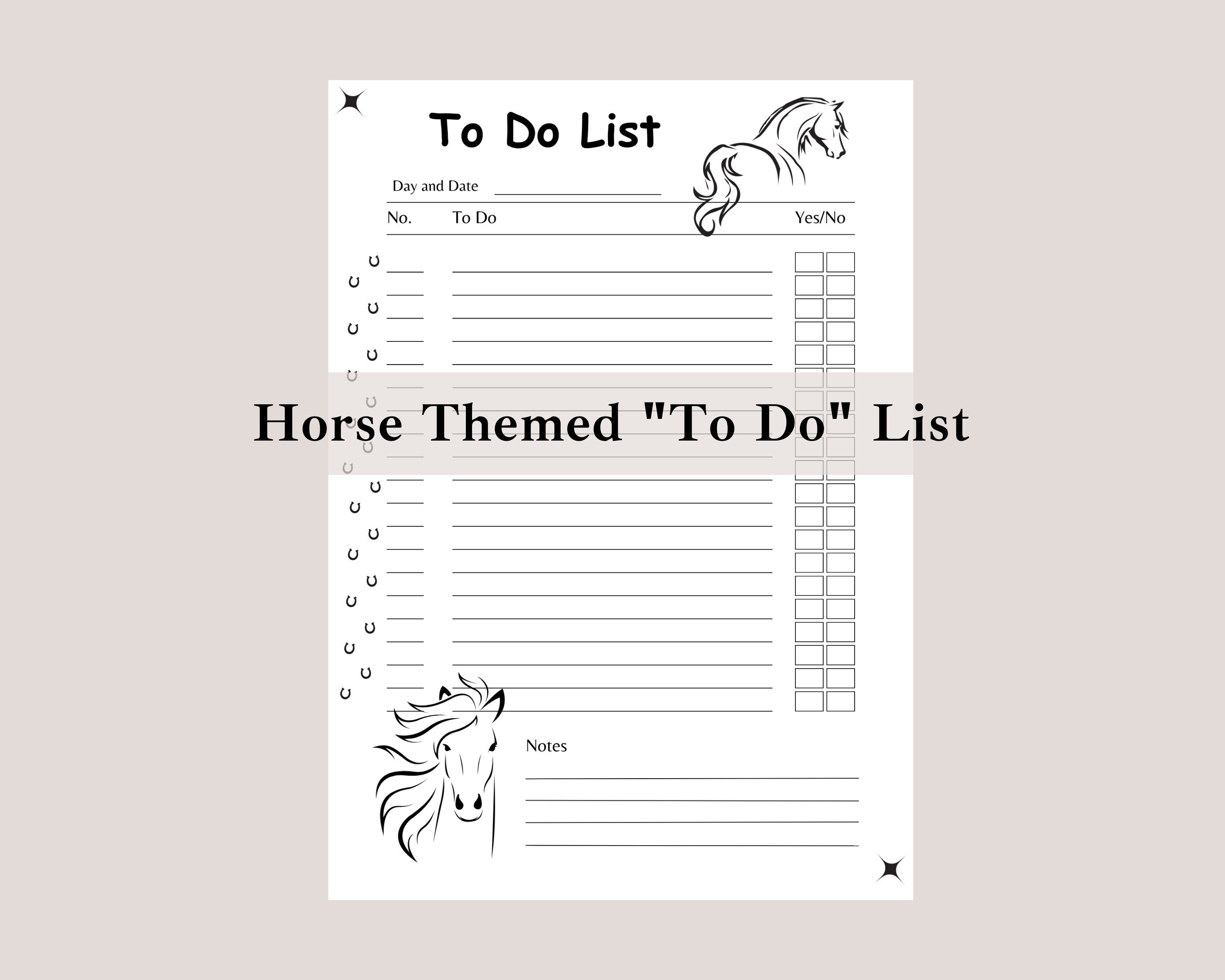 Horse Themed to Do List Planner, Printable to Do List, Horse Themed ...