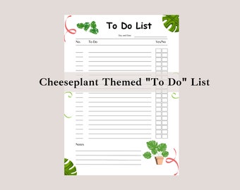 Cute Themed To Do List Printable, Cheeseplant Themed Stationery, Houseplant Stationery, Printable ADHD To Do List Planner, Brain Dump To Dos