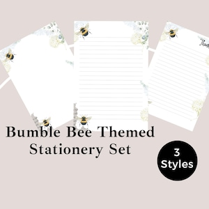 Bumble Bee Printable Stationery - Cute Bee Writing Paper Set – Lined, Plain & Thank You Note - Pretty Nature Themed Stationery - A4 Pages