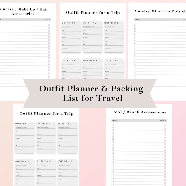 Printable Travel Outfit Planner, Outfit Planners for Holidays, Printable Outfit Planner, Holiday Outfit Checklist, Cruise Outfit Planner PDF