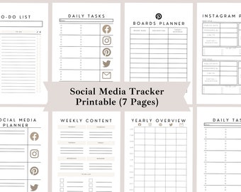 Social Media Tracker Printable, Printable Social Media Planning Pack, Social Media Planner Printables, Simple Social Media Trackers