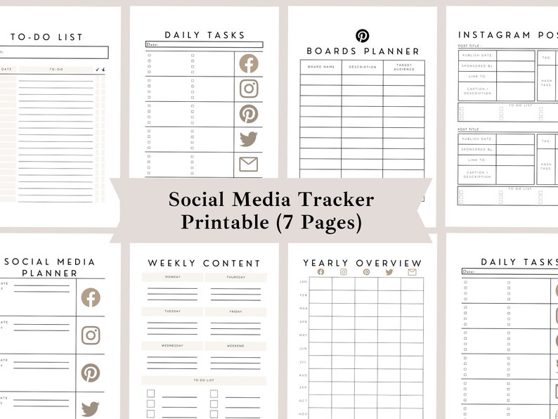 Social Media Tracker Printable, Printable Social Media Planning Pack ...