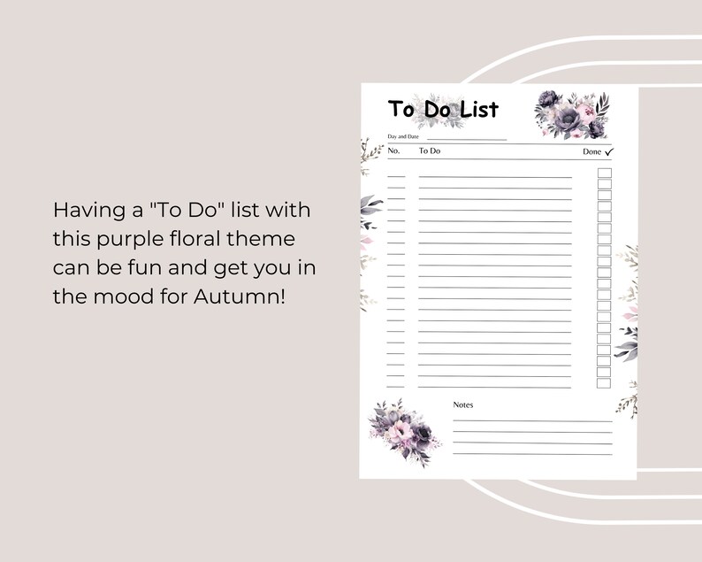 Purple Floral Themed to Do List, Floral Themed Daily Planner, Purple ...