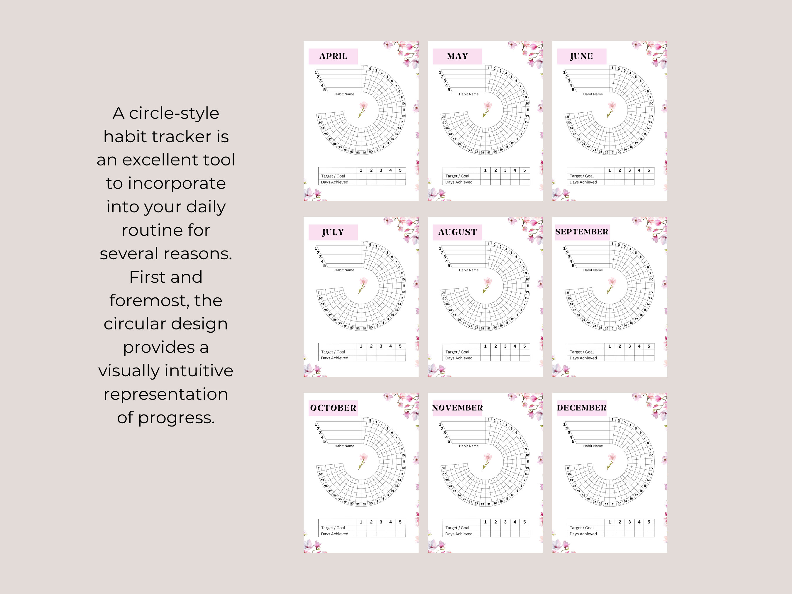Circle Habit Tracker, Routine Tracker Printable, Pink Themed Circle ...