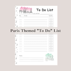 Lista de tareas pendientes con temática de París, Planificador diario temático de París, Imprimible diario con temática de París, Planificador de listas de tareas pendientes, Amante de París, Planificador de viajes de París