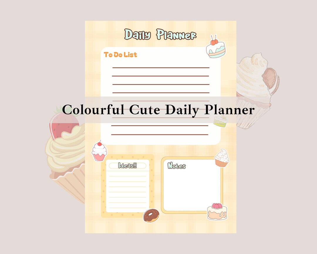Peach Colourful Pastel Cute Daily Planner, Playful Cupcake to Do List ...