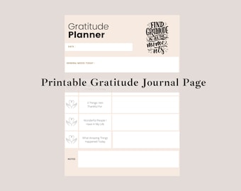 May include: Printable gratitude journal page with a black and white illustration of hands holding a heart. The page includes sections for listing three things you are thankful for, wonderful people in your life, and amazing things that happened today. It also includes a section for notes and a quote that says "Find gratitude in all the moments."