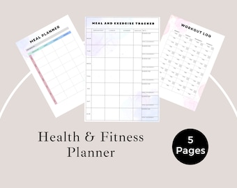 Weekly Meal and Exercise Tracker, Printable Health and Fitness Bundle, Weekly Workout Log and Meal Planner, Weekly Meal Planner Printable