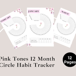 Circle Habit Tracker, Routine Tracker Printable, Pink Themed Circle Habit Tracker, 12 Month Habit Tracker, Printable Monthly Habit Tracker