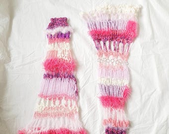 Mangas/calentadores/guantes "Sugarbite" de crochet, divertidos y rosas