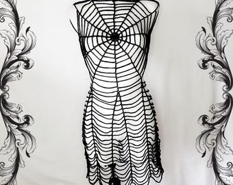 Gothic Spiderweb Crochet Mini Dress, Sleeveless Vegan Cotton Yarn