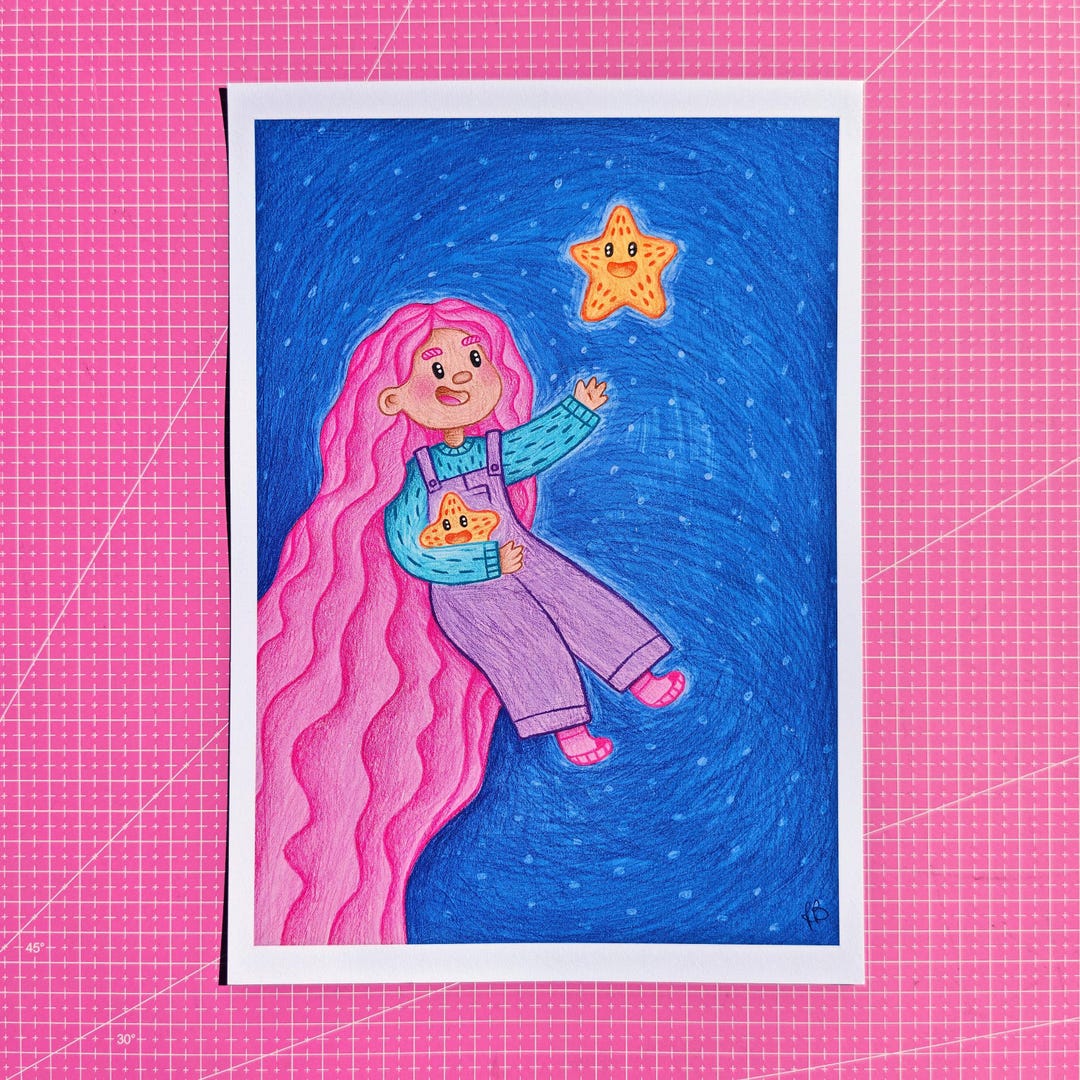 to-catch-a-star-a4-art-print-of-starry-night-etsy-uk