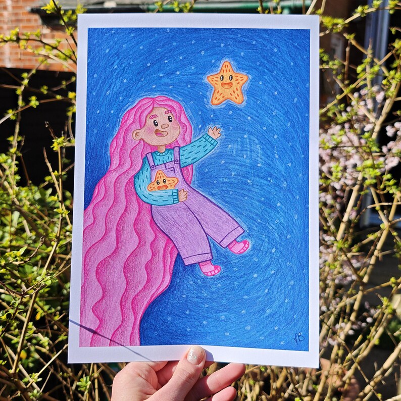 to-catch-a-star-a4-art-print-of-starry-night-etsy-uk