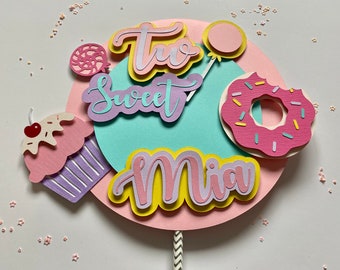 Donut Cake Topper Two Sweet Cake Decoration Candyland Birthday Decor Girl Birthday Celebration