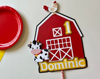 Farm Cake Topper, Red Barn Cake Decoration, 1st Birthday Cake Topper