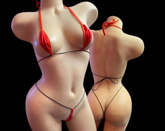 Micro Teardrop Red Bikini Set Exotic Dancewear Swimwear