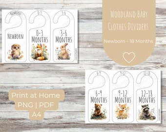 Bosbaby dieren afdrukbare kledingkast kledingverdelers | Kasthangers | Scheidingstekens voor babyjongens | Pasgeboren baby | Safari kinderkamer decor