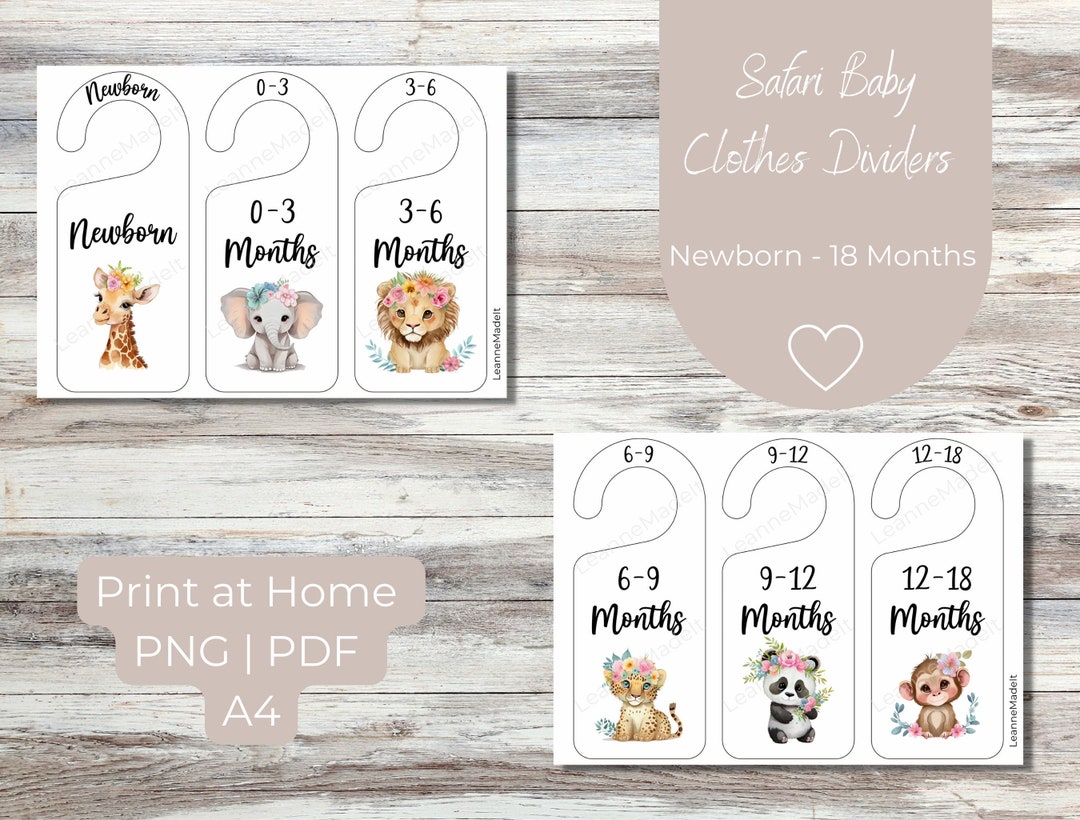 Safari Baby Animals Printable Wardrobe Clothes Dividers Closet Hangers ...