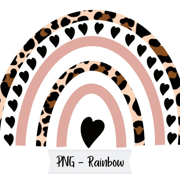 Pink Leopard Print Heart Rainbow PNG Sublimation File, Perfect for Personalised Mugs, Rainbow Tote Bags, Rainbow Baby, Rainbow Clipart